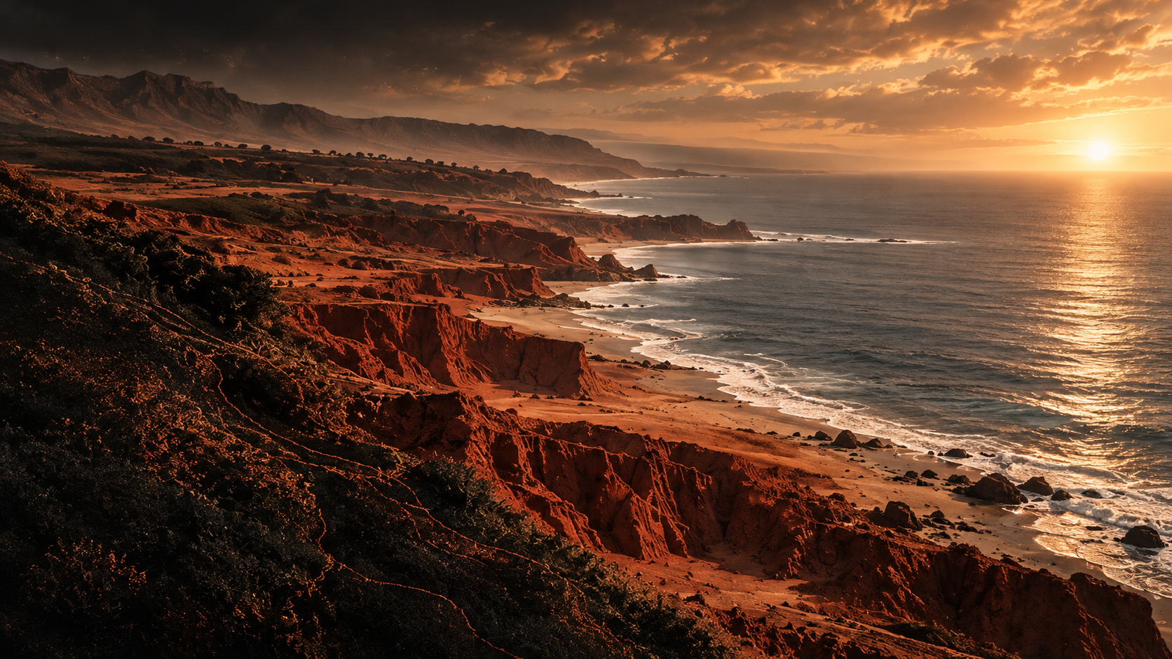 Paisagem artística conceitual de falésias junto ao oceano